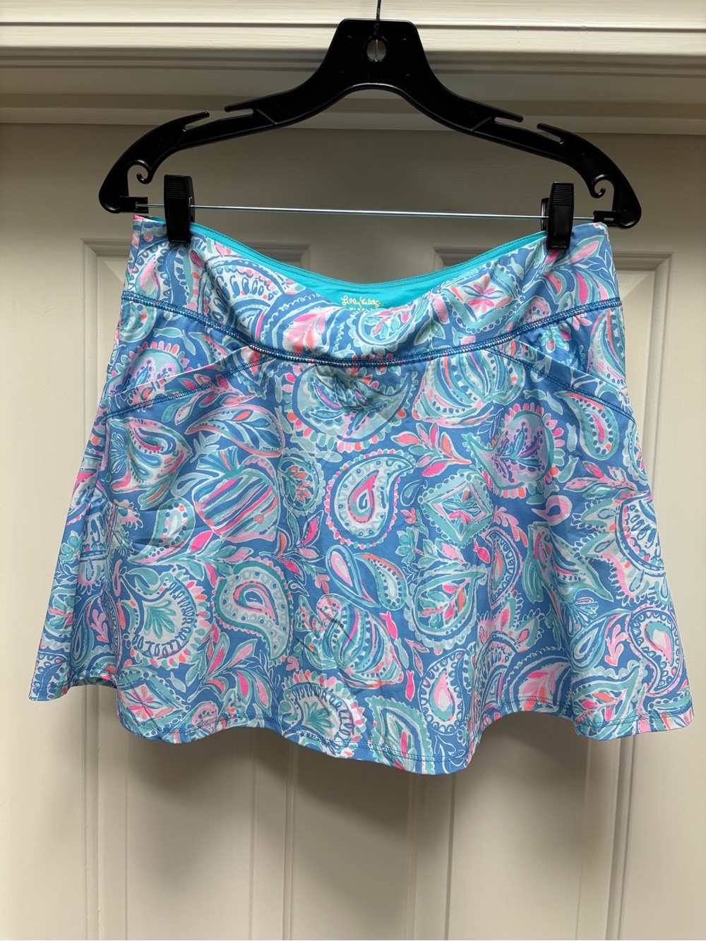 Lilly Pulitzer Luxletic Blue Paisley Skater Skort with Pink & Mint Accents